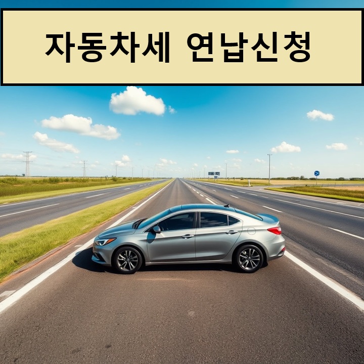 도로위에 자동차가있고 화면 상단에 자동차세 연납신청이라는 글자가 보임