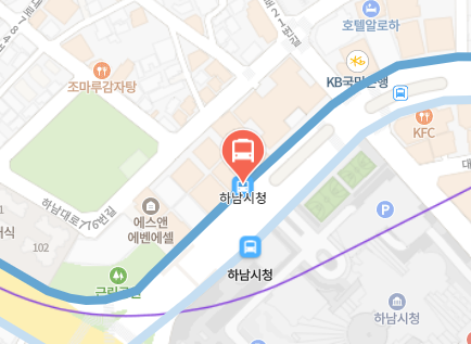 하남시청에서 인천공항 리무진 공항버스(8849번) 지도 위치