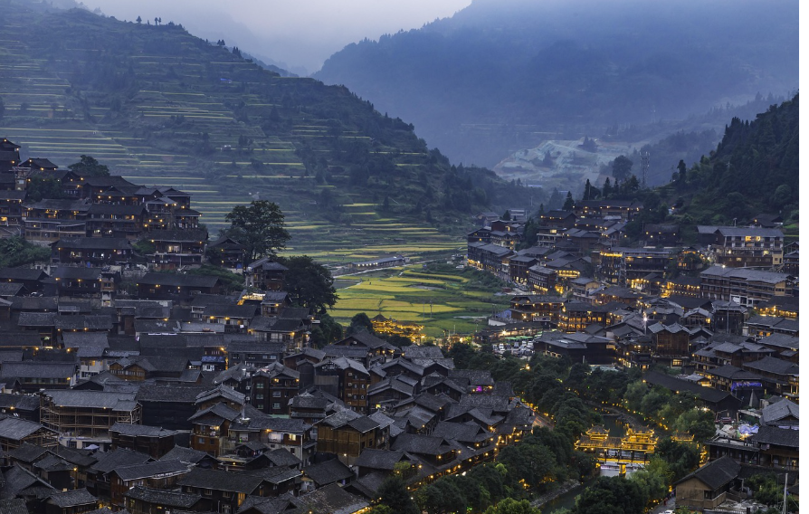 중국 고대 마을 풍경 사진