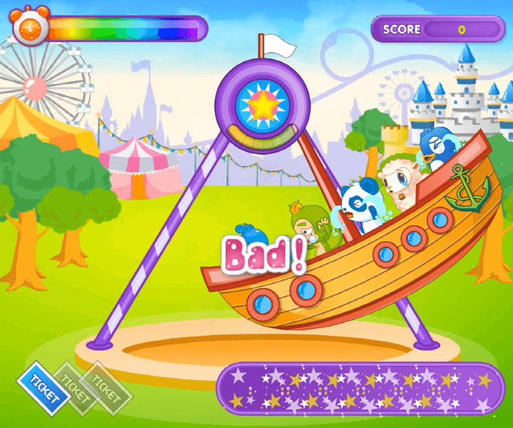 신나는-놀이동산-바이킹-중급-쥬니어네이버-플래시게임-플레이-키노트를-순서대로-누르지-못해서-동물-친구들이-울고있는-화면