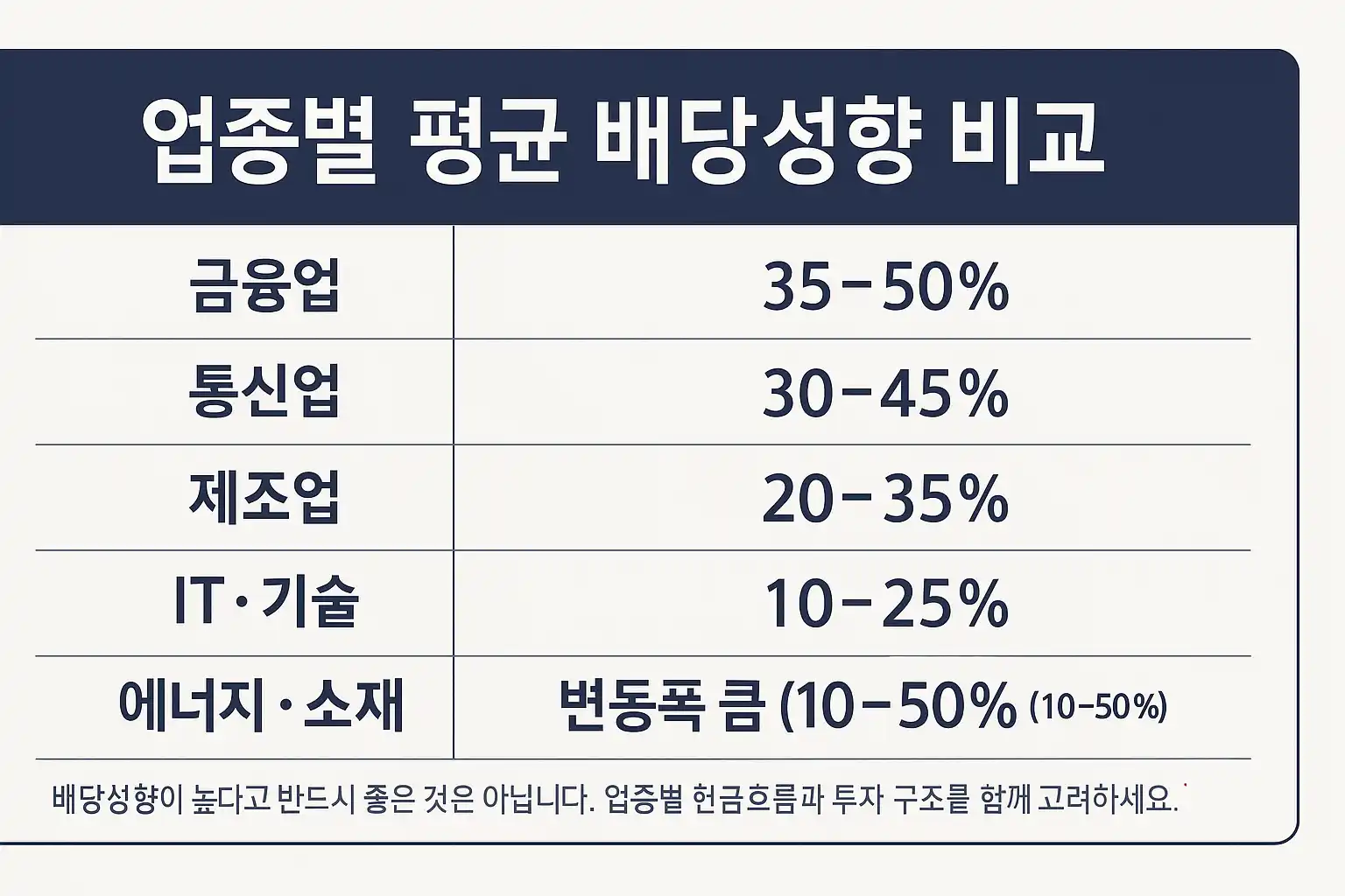 업종별 평균 배당성향 비교