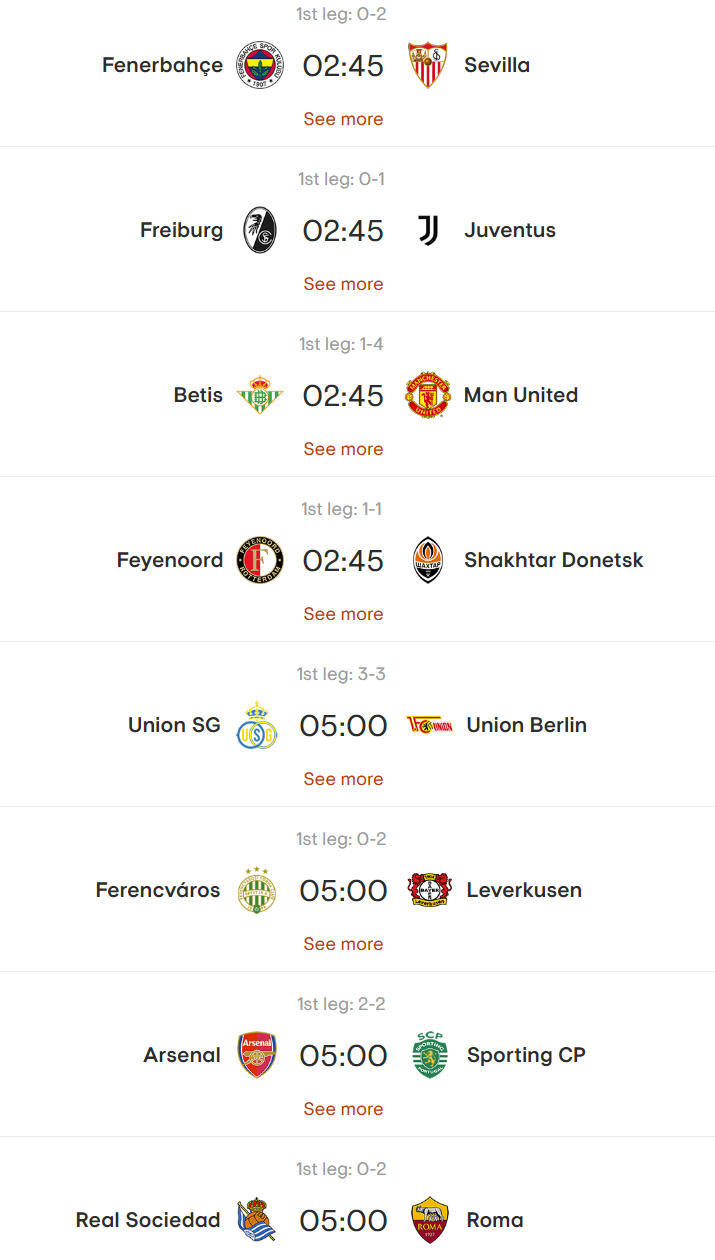 유로파리그 16강 2차전 경기 일정