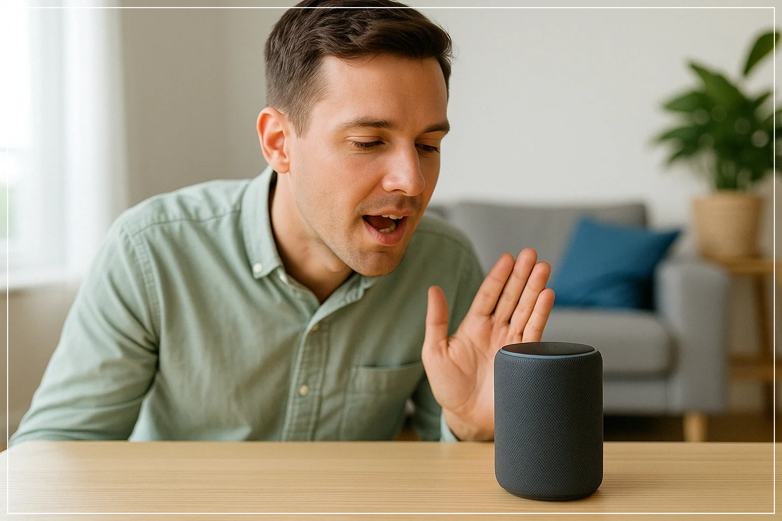 스마트 스피커에 음성 명령을 전달하는 사용자