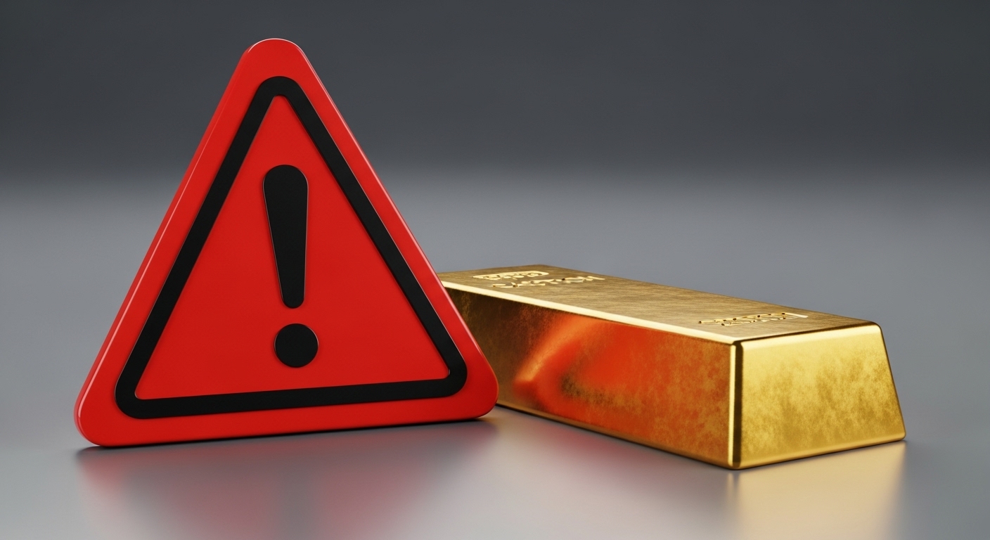 빨간색 주의 표지판과 골드바가 함께 있는 이미지