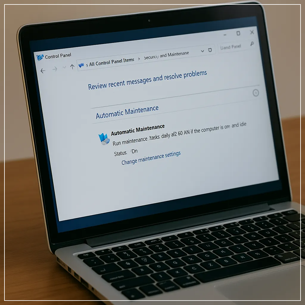윈도우의 '보안 및 유지 관리' 메뉴에서 자동 유지 관리가 활성화된 모습