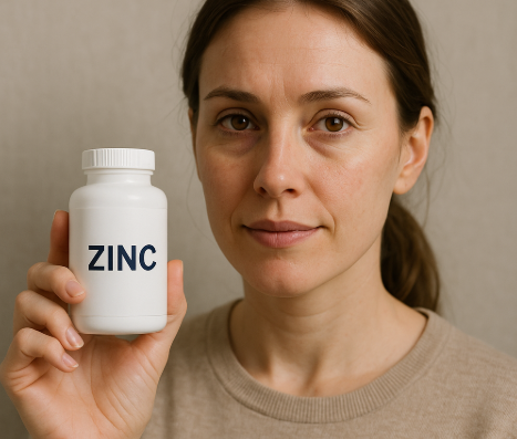 아연을 챙겨먹는 여성 사진