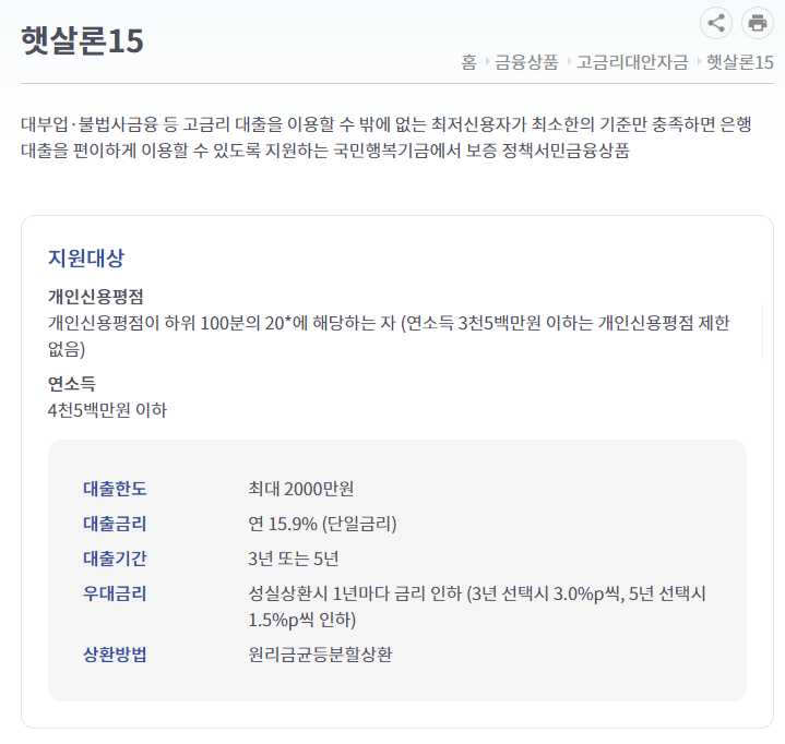 햇살론15 설명