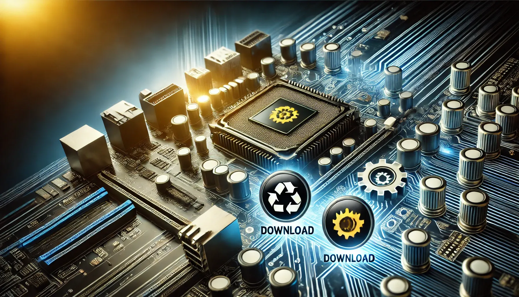 컴퓨터 메인보드 드라이버 다운로드 및 설정 과정을 표현한 이미지