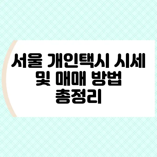 서울 개인택시 시세 및 매매 방법 총정리