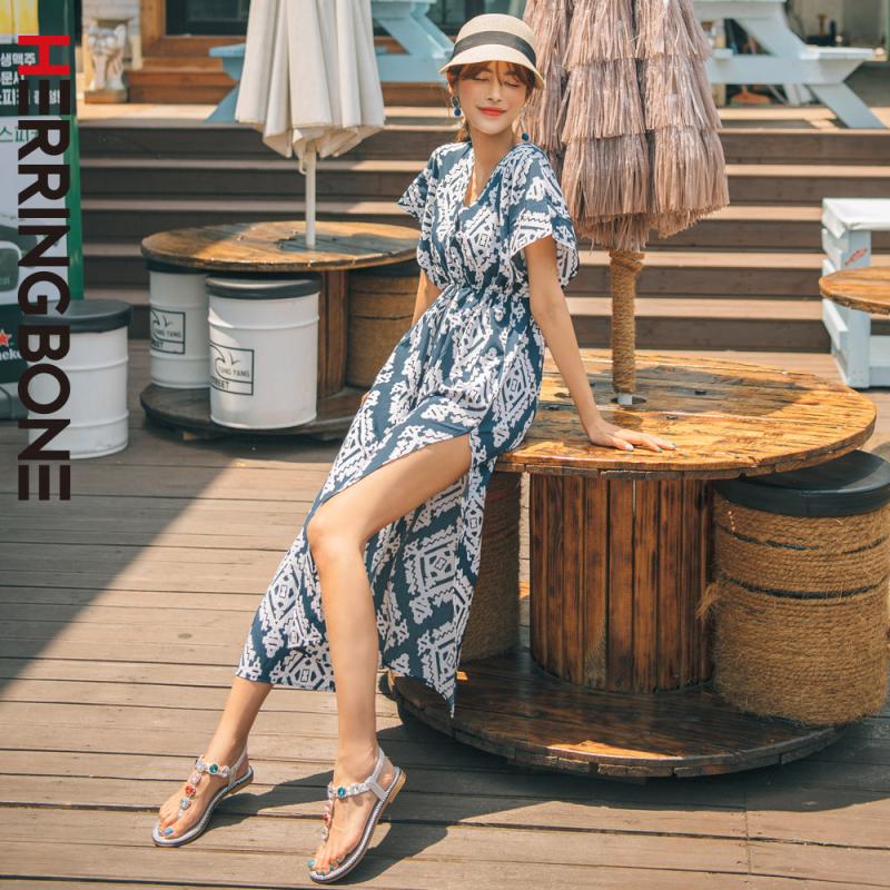 여름 롱 원피스 에스닉 브이넥 바캉스 빅사이즈 휴양지 HC416