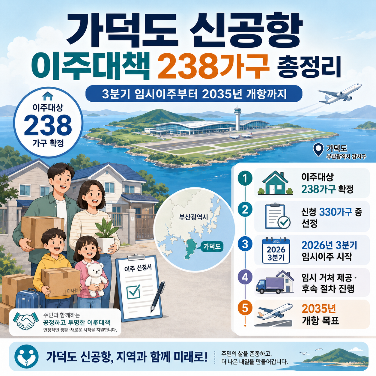 가덕도 신공항 이주대책 238가구 총정리: 3분기 임시이주부터 2035년 개항까지