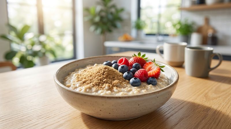 갈은 아마씨 가루와 신선한 베리가 토핑된 오트밀 한 그릇