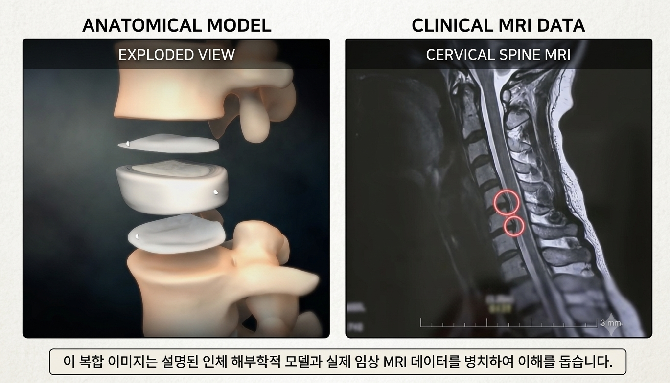 목 디스크 (방사통, 은근한 힘, 척추 위생, 신전 동작)