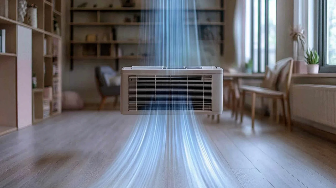 세련된 현대식 아파트에서 에어컨 바람이 상쾌한 바람을 제공해줍니다. 자연광이 풍부하게 들어오는 공간은 파스텔 색감으로 편안한 분위기를 유지하고 있으며, 탁월한 냉방 성능을 자랑합니다.