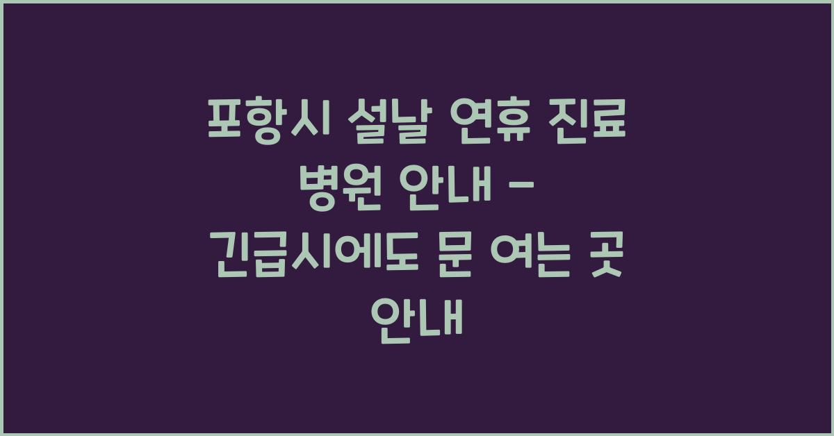 포항시 설날 연휴 진료 병원 안내 - 연휴에도 문 여는 곳