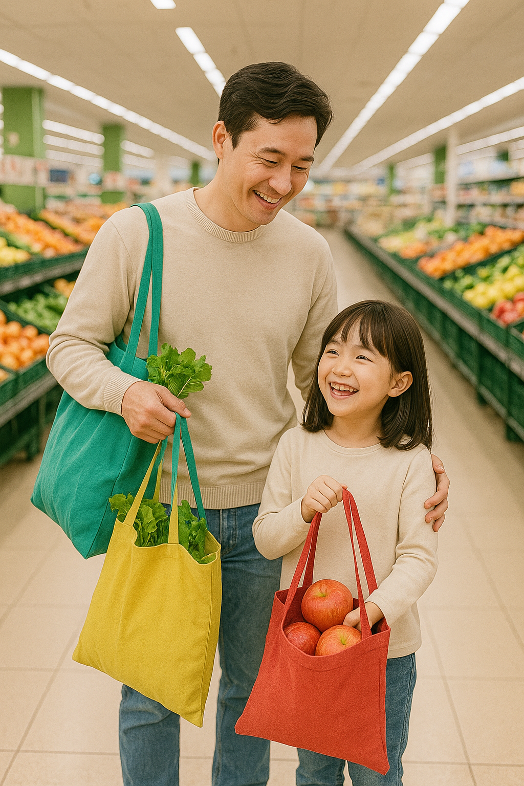 직접 만든 장바구니 들고 마트 가기
