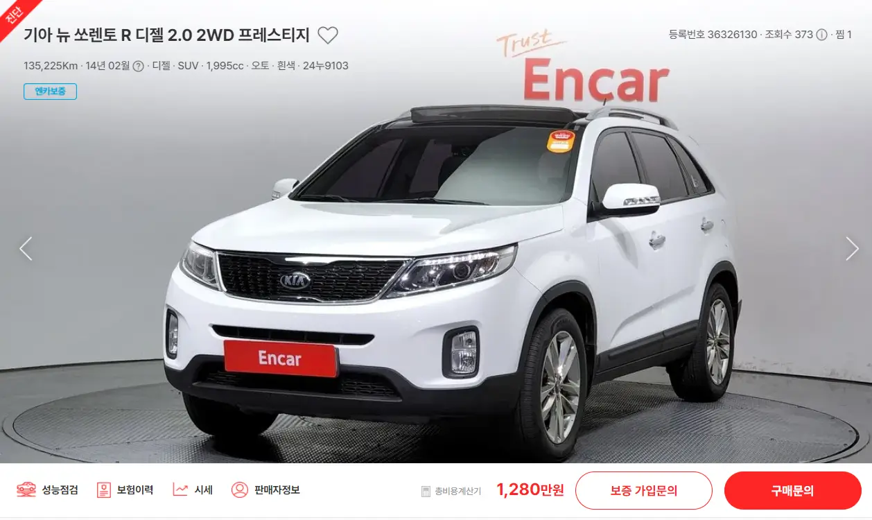 뉴 쏘렌토 R 중고차 가격