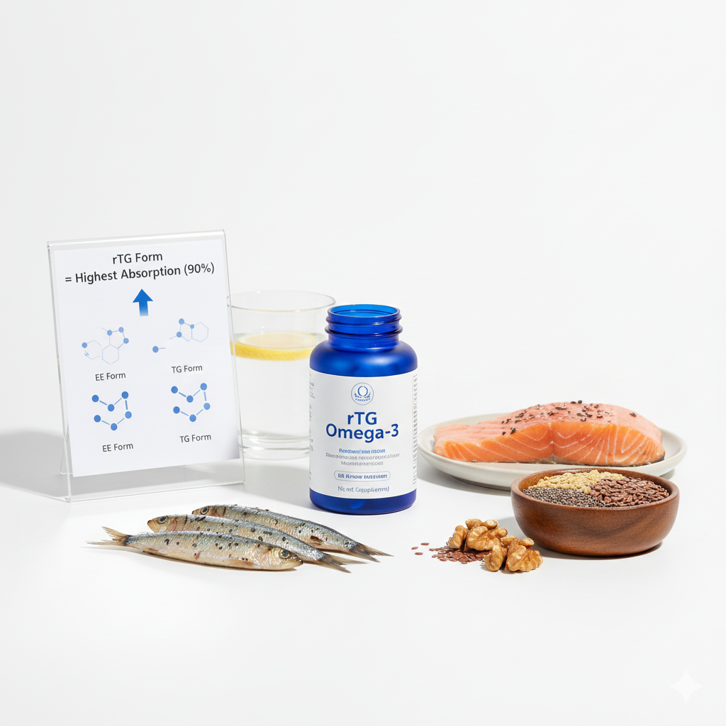 rTG형 오메가3 영양제 선택 가이드 및 체내 흡수율 비교 인포그래픽