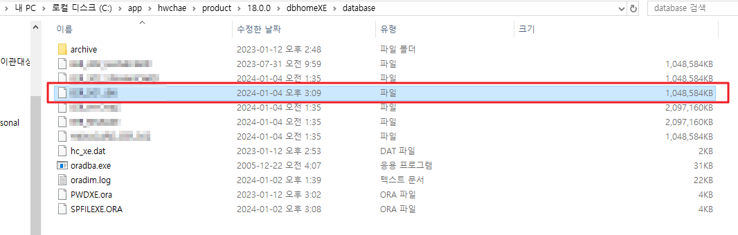 ../ dbhomeXE/database/