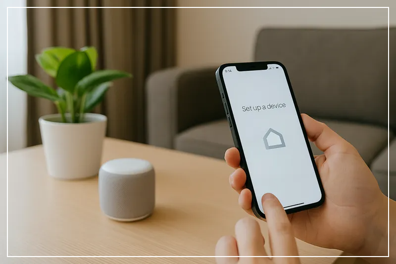 스마트폰으로 구글 홈 기기를 설정하는 모습