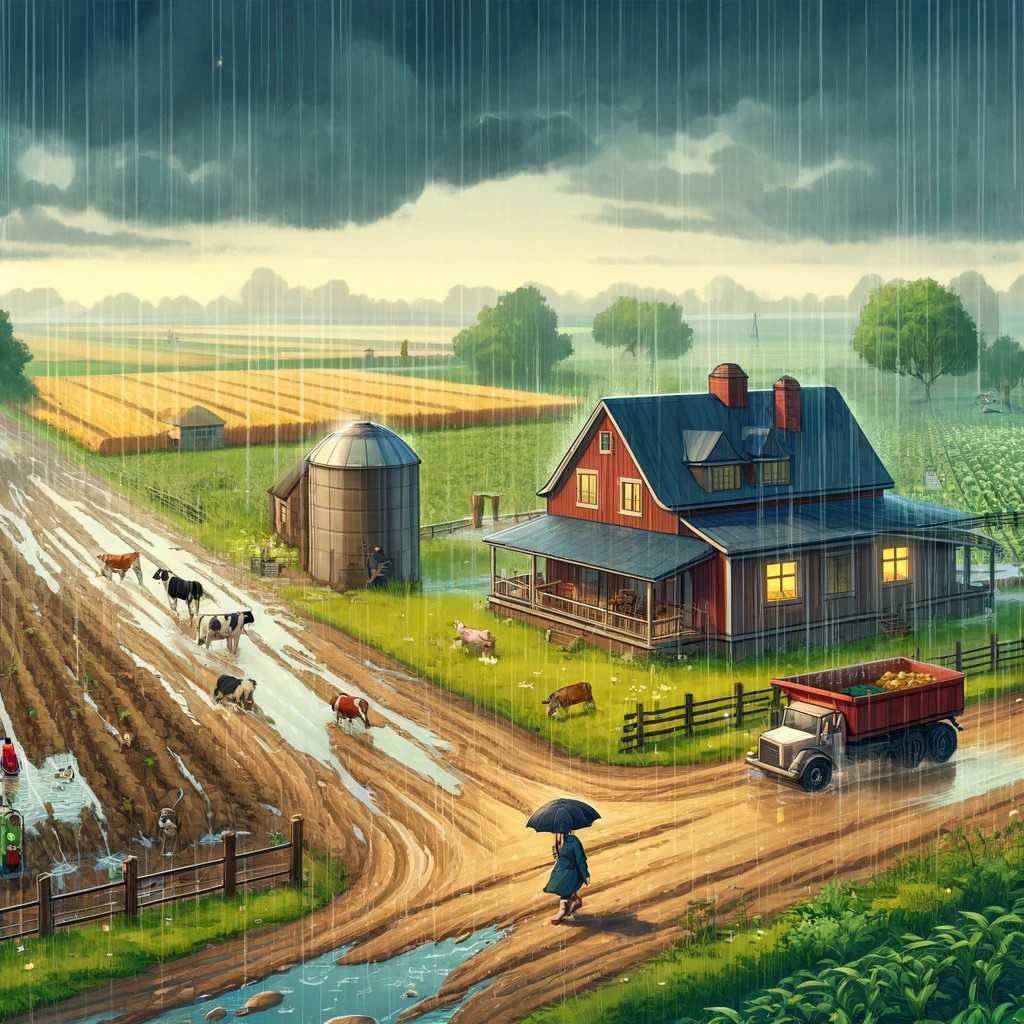 비내리는 농촌지역 그림