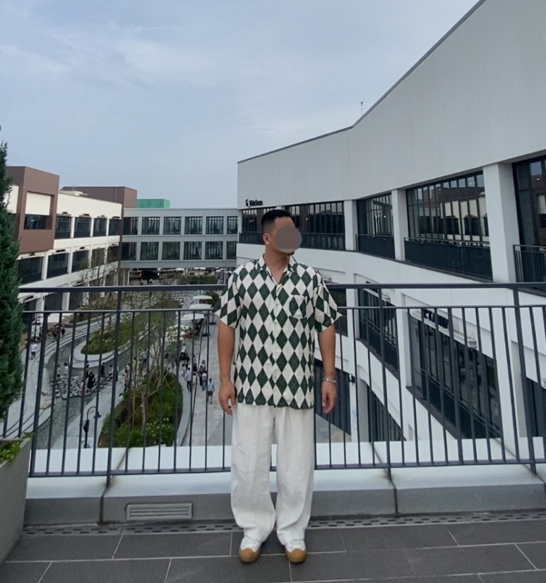 데일리룩('26. 7. 19.)아케인펑크 아가일 펑크 하프 오버사이즈 하와이안셔츠, 무신사스탠다드 와이드 벌룬팬츠, 스텔라레알레 컨버스, 서지컬스틸 팔찌, 마크-4 실버덤벨 피어싱