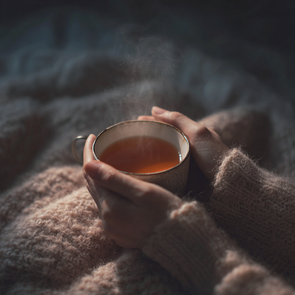 두손으로 따뜻한 차를 감싸안은, 실사형 이미지