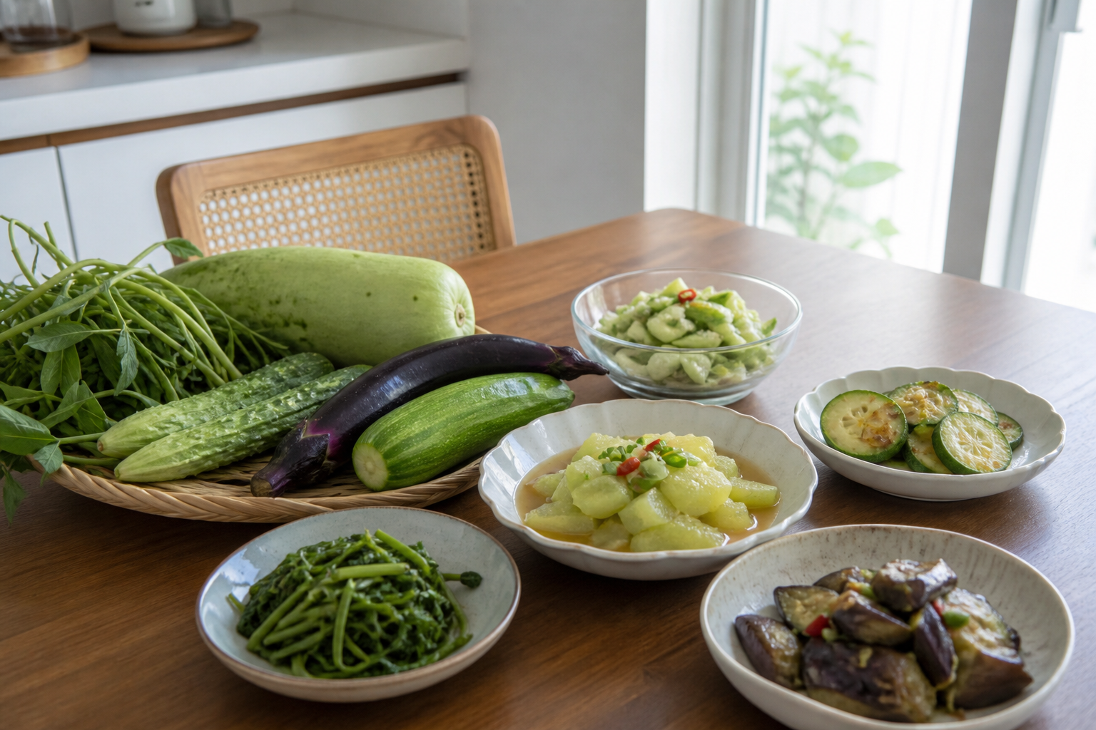 8월 제철 채소가 놓인 여름 식탁
