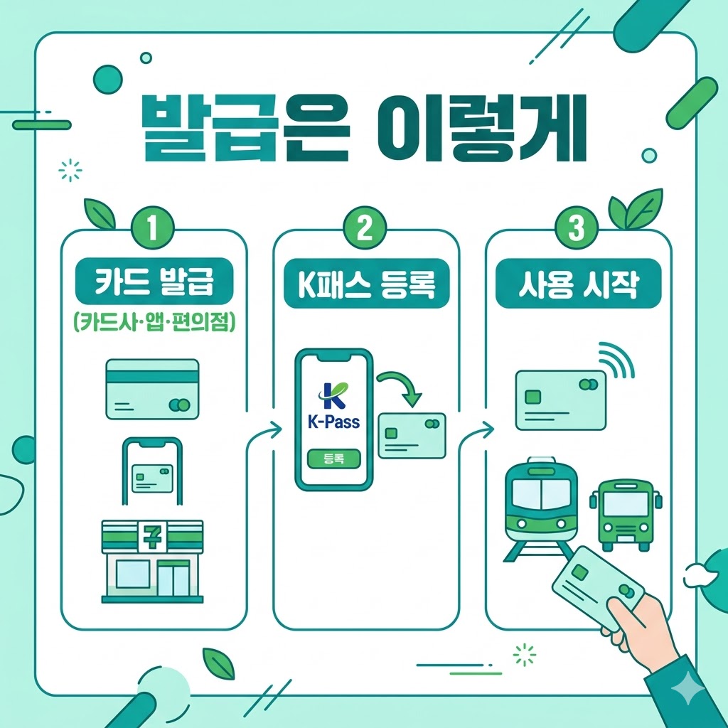 기후동행카드 플러스 발급 방법 카드사 앱 K패스 등록 3단계 인포그래픽