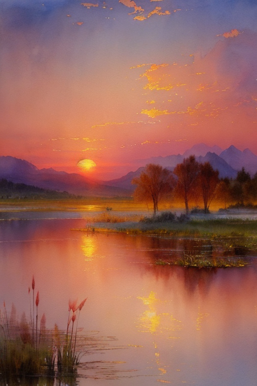 Playground AI로 생성한 그림(1) - 노을 진 호수