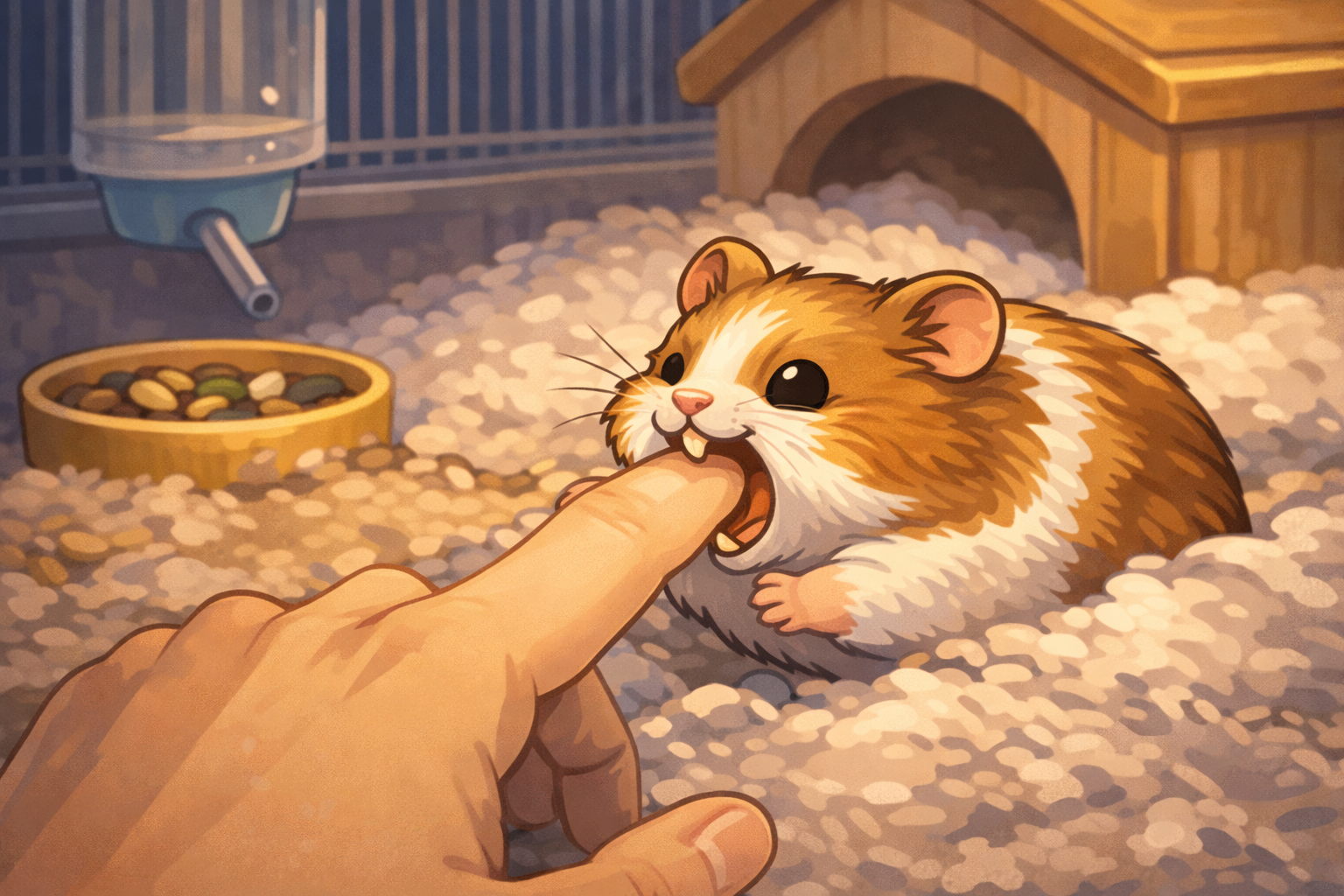 햄스터가 손을 무는 이미지