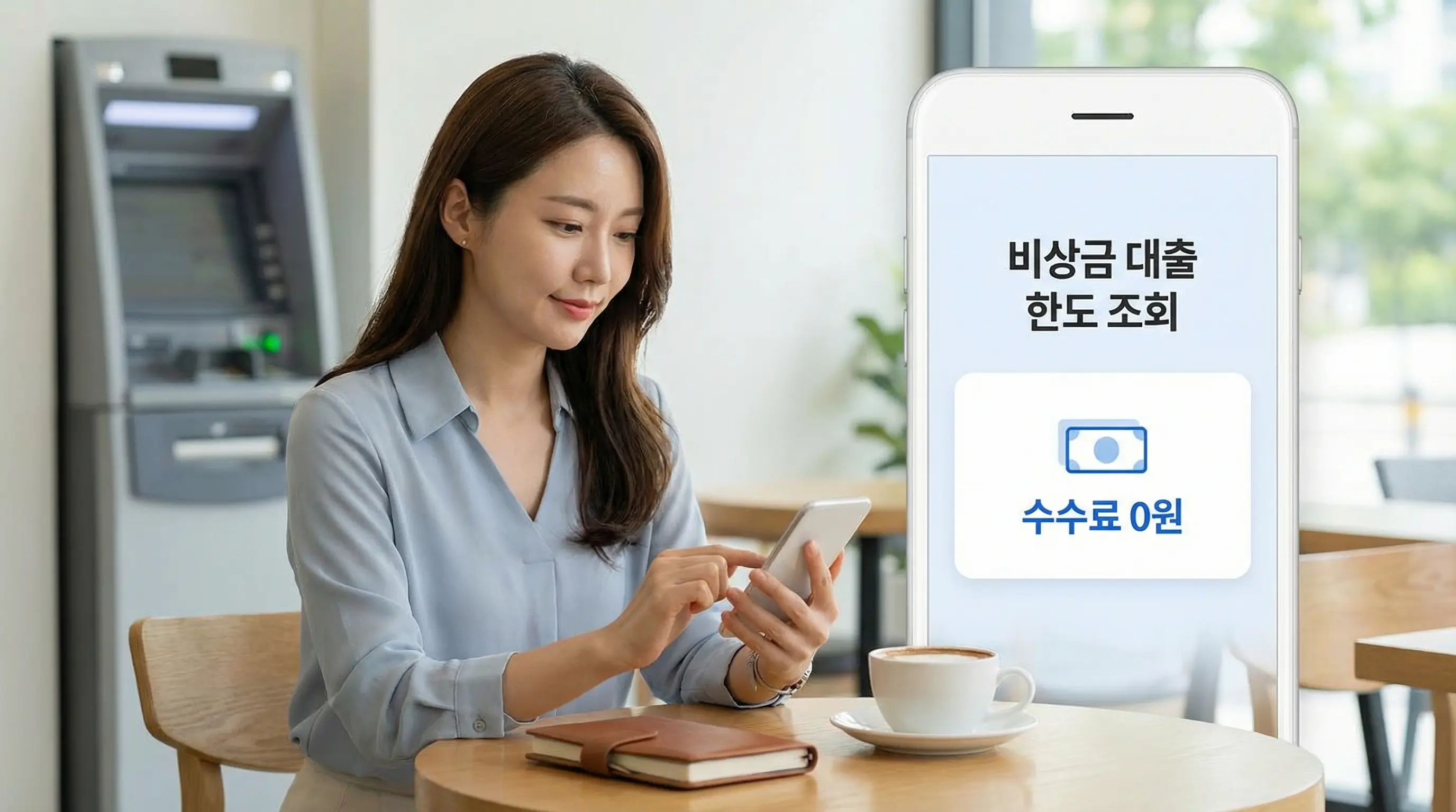 스마트폰 앱으로 안전하게 비상금 대출 한도를 조회하고 수수료 부담 없이 현금을 마련하는 현명한 소비자의 모습