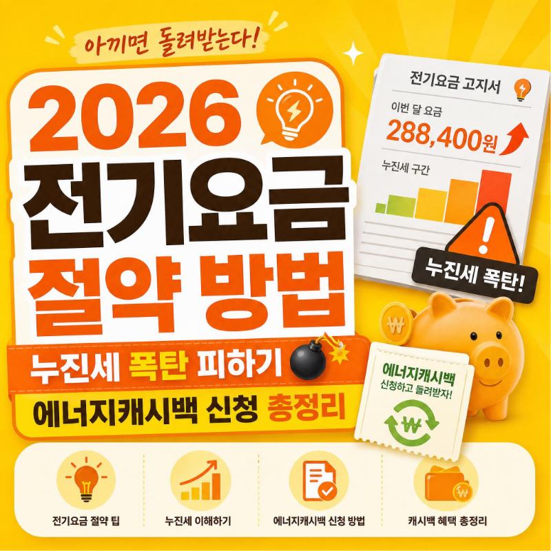 2026 전기요금 절약 방법 누진세 폭탄 피하기 에너지캐시백 신청 총정리