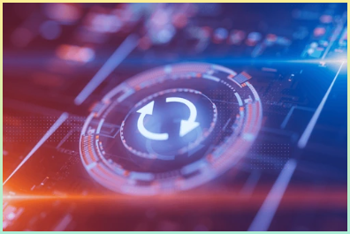 미래 공간의 업데이트 아이콘. 하드웨어 및 소프트웨어 업데이트의 개념, 인적 자원 변경, 업데이트 설치, 현대화, 새로운 버전을 출시, 돈 전송, 유지 보수 및. 3D 일러스트레이션