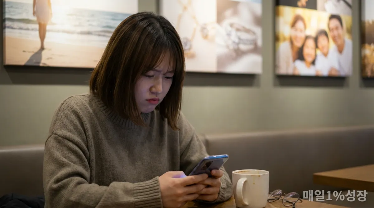 스마트폰 속 타인의 화려한 삶을 보며 우울해하는 한국인의 모습