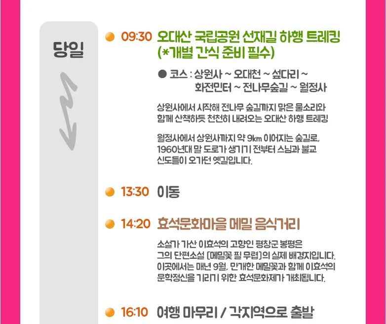 오대산 선재길 파랑새투어 버스 투어