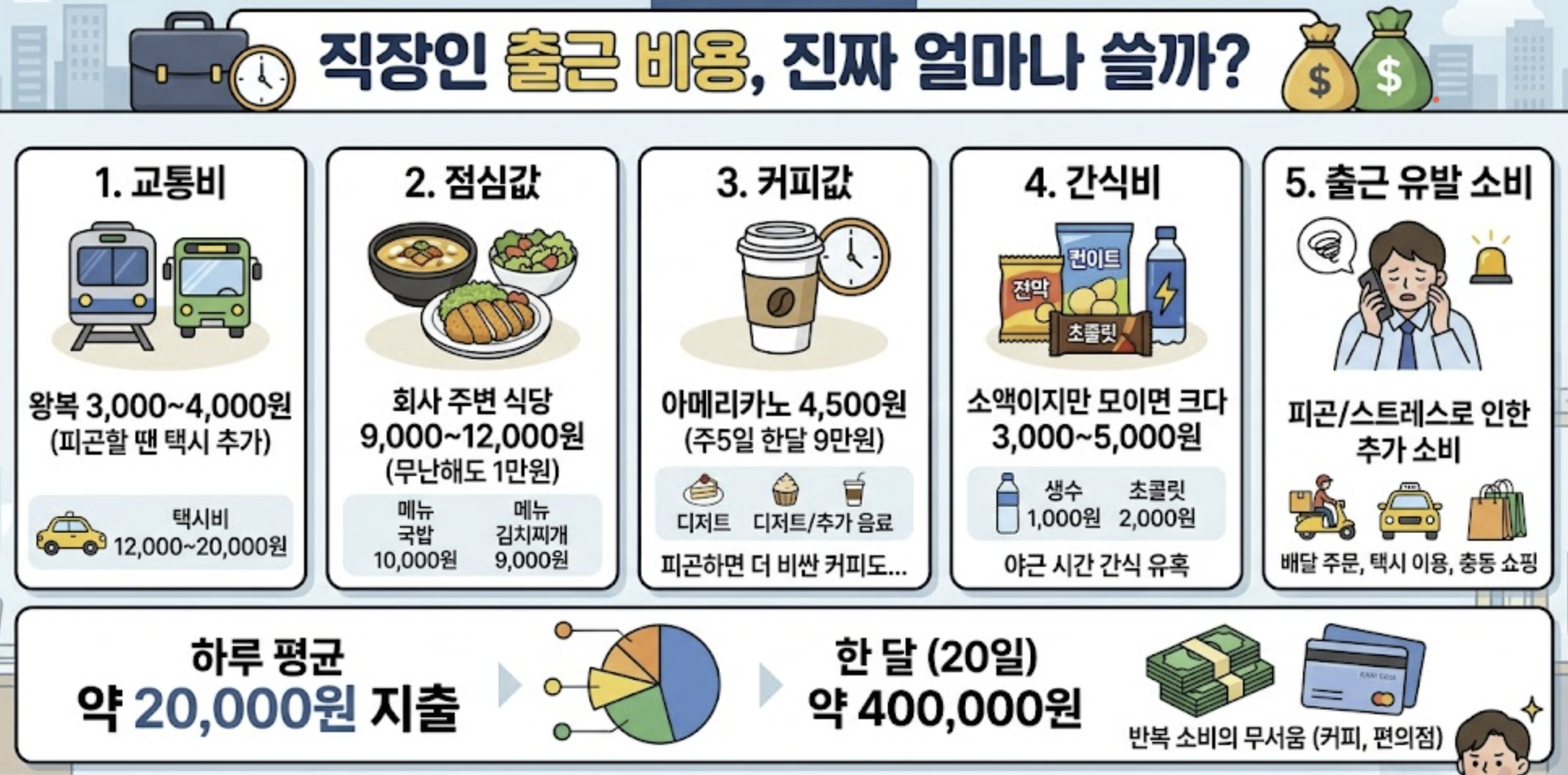 직장인 하루 출근 비용은 실제로 얼마일까? 직접 계산해봤다