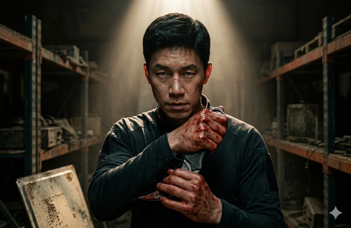서늘한 눈빛으로 단검을 쥐고 있는 역대급 테크니션 빌런 백창기의 모습