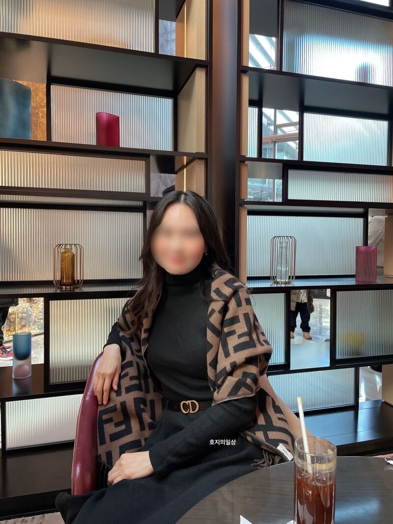 펜디 FF 캐시미어 스카프 머플러 - 원피스 착용샷