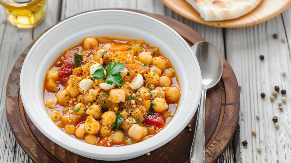 접시에 담긴 병아리콩 카레