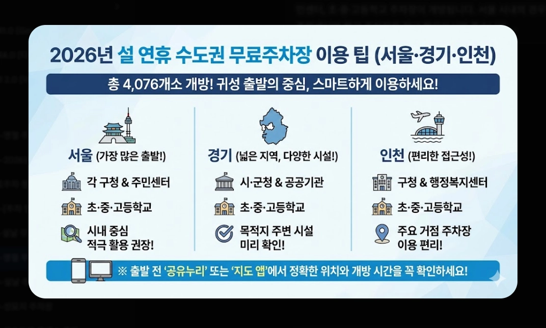명절 무료주차장 확인(2026년, 설 연휴, 개방 현황)(+ 조회 방법)