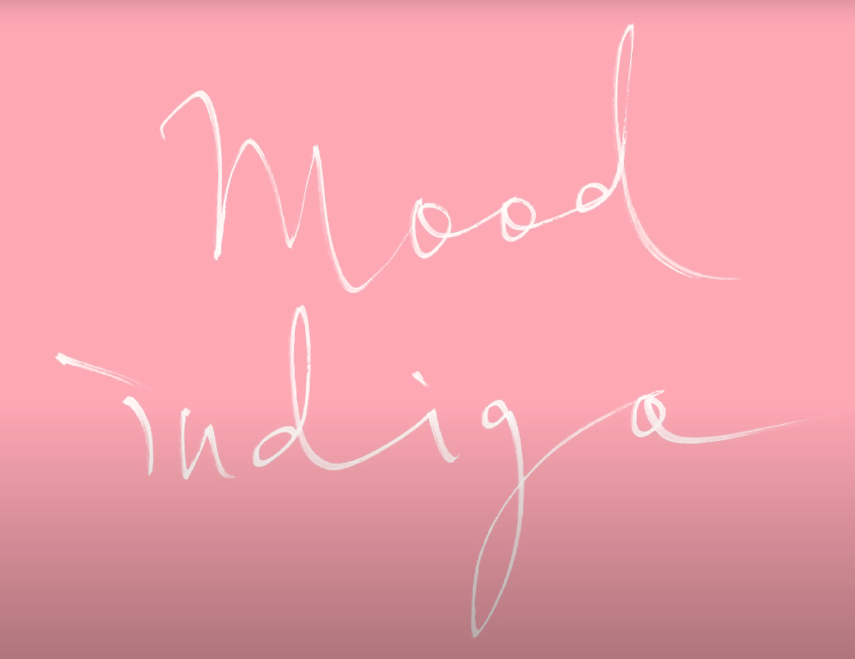 분홍 배경에 mood indigo가 쓰여있다.