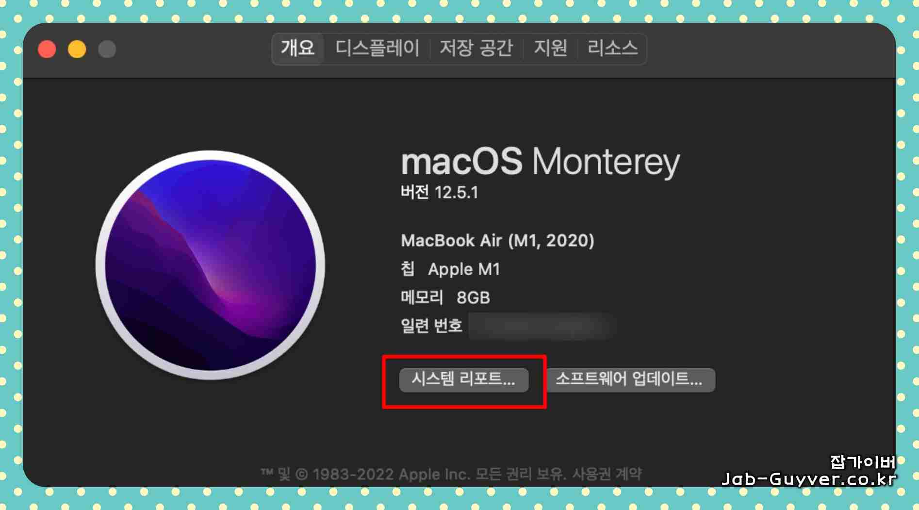 시스템 리포트(System Report)로 이동하는 메뉴 화면