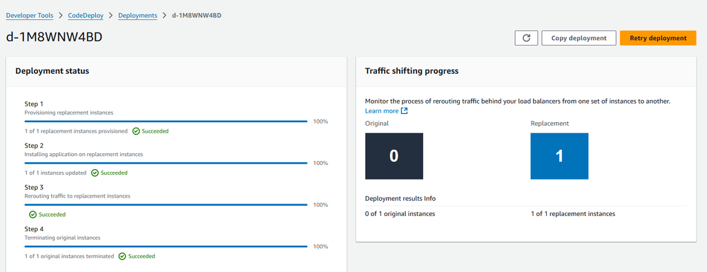 CodeDeploy 화면 (blue/green)