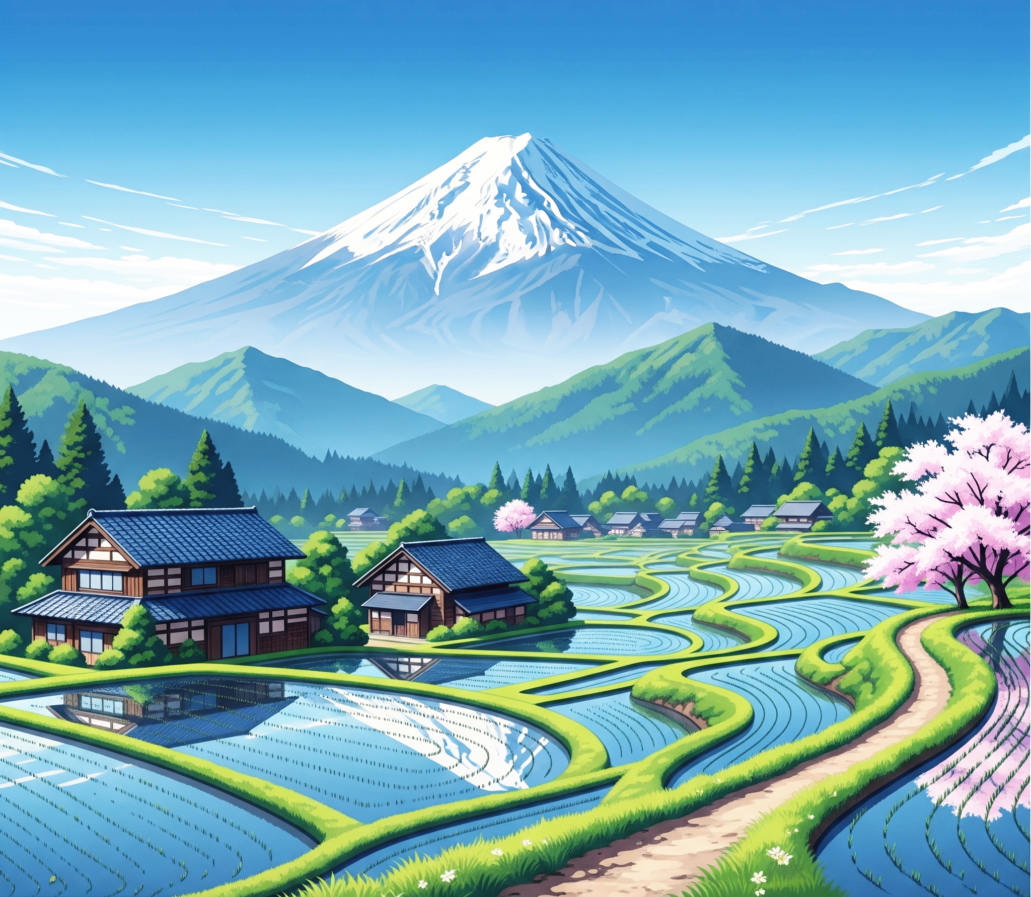 일본 시골의 산 풍경