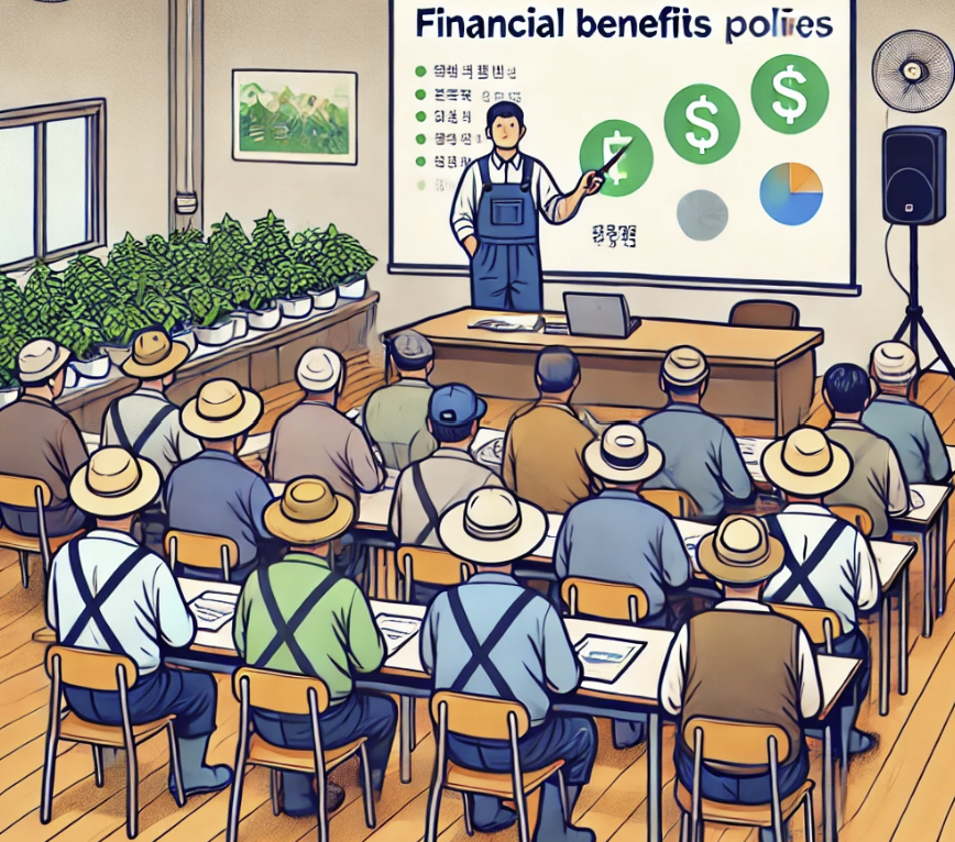 정책 설명을 듣는 농부들 워크숍