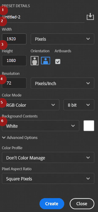 새문서(New Document) 만들기 옵션