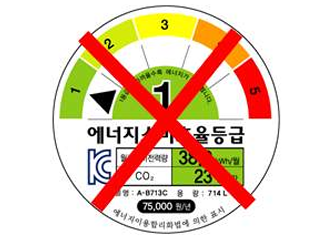구형 타원형 에너지효율등급 라벨은 환급 제외&amp;#44; 빨간 X 표시