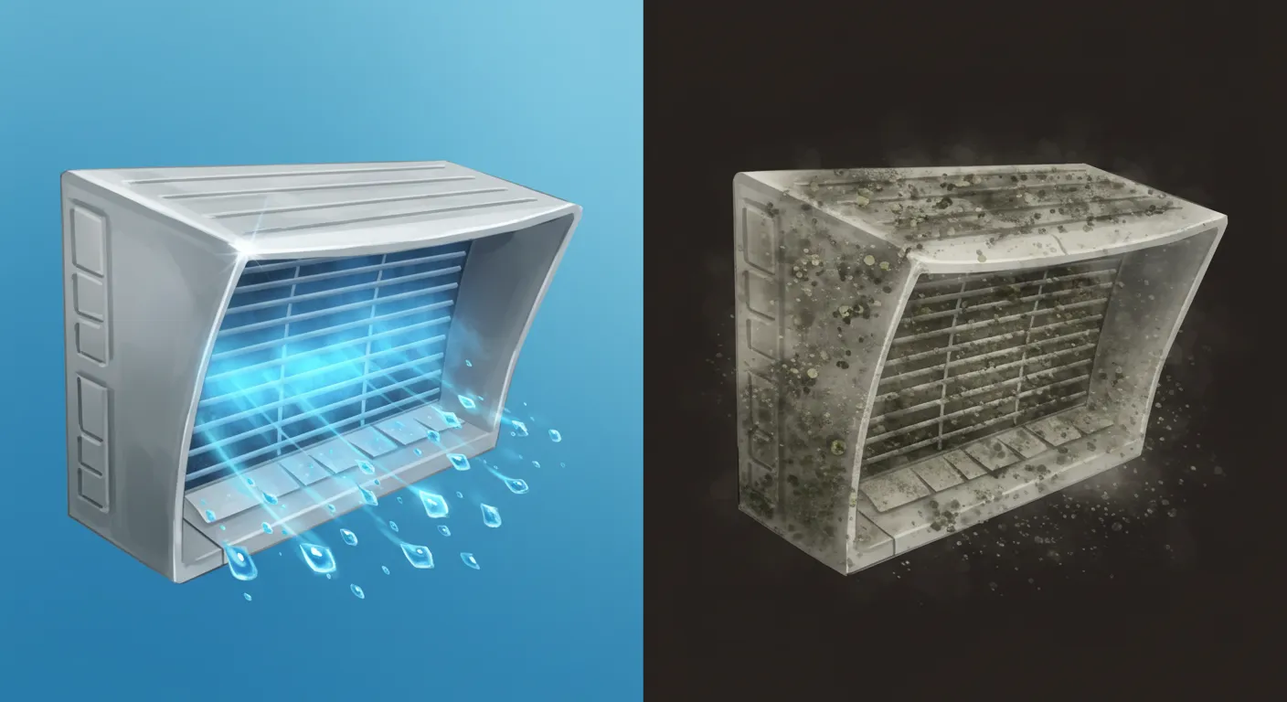 깨끗한 실외기와 오염된 실외기 모습