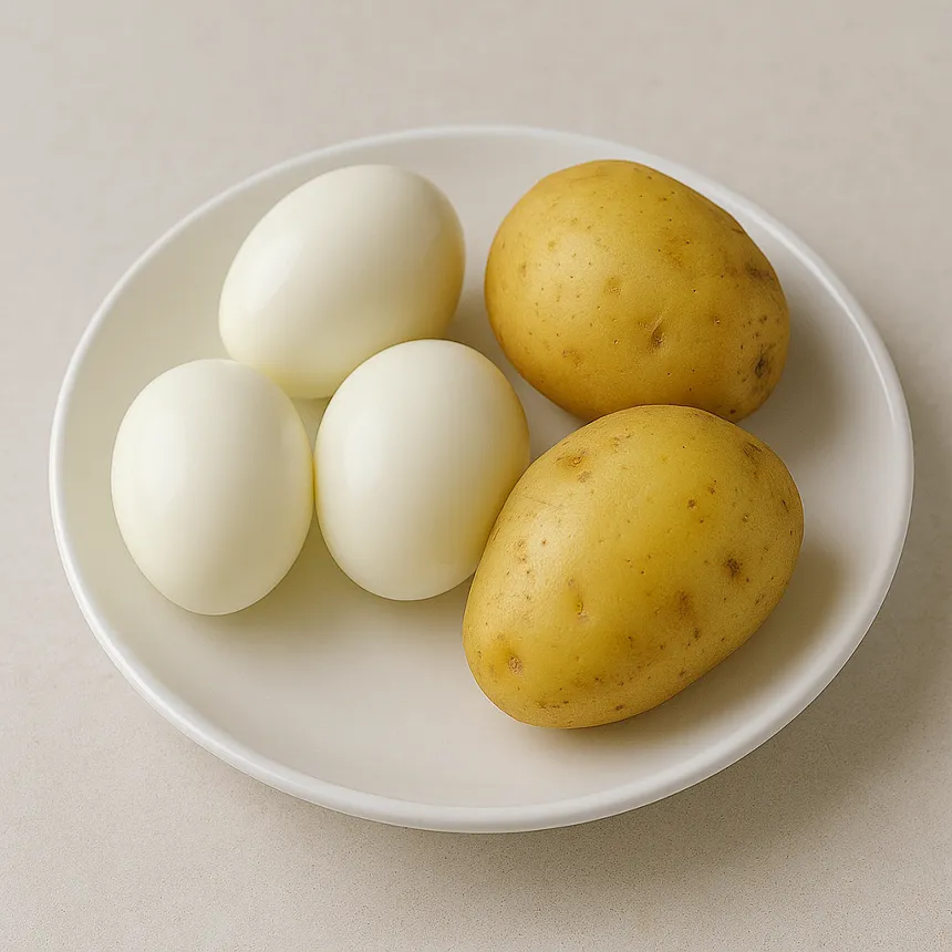 삶은 계란과 삶은 감자
